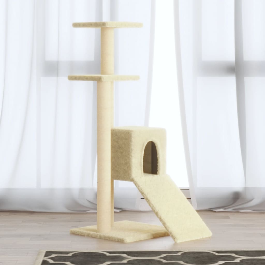 Cat house with sisal rope scratching posts, cream, 92 cm