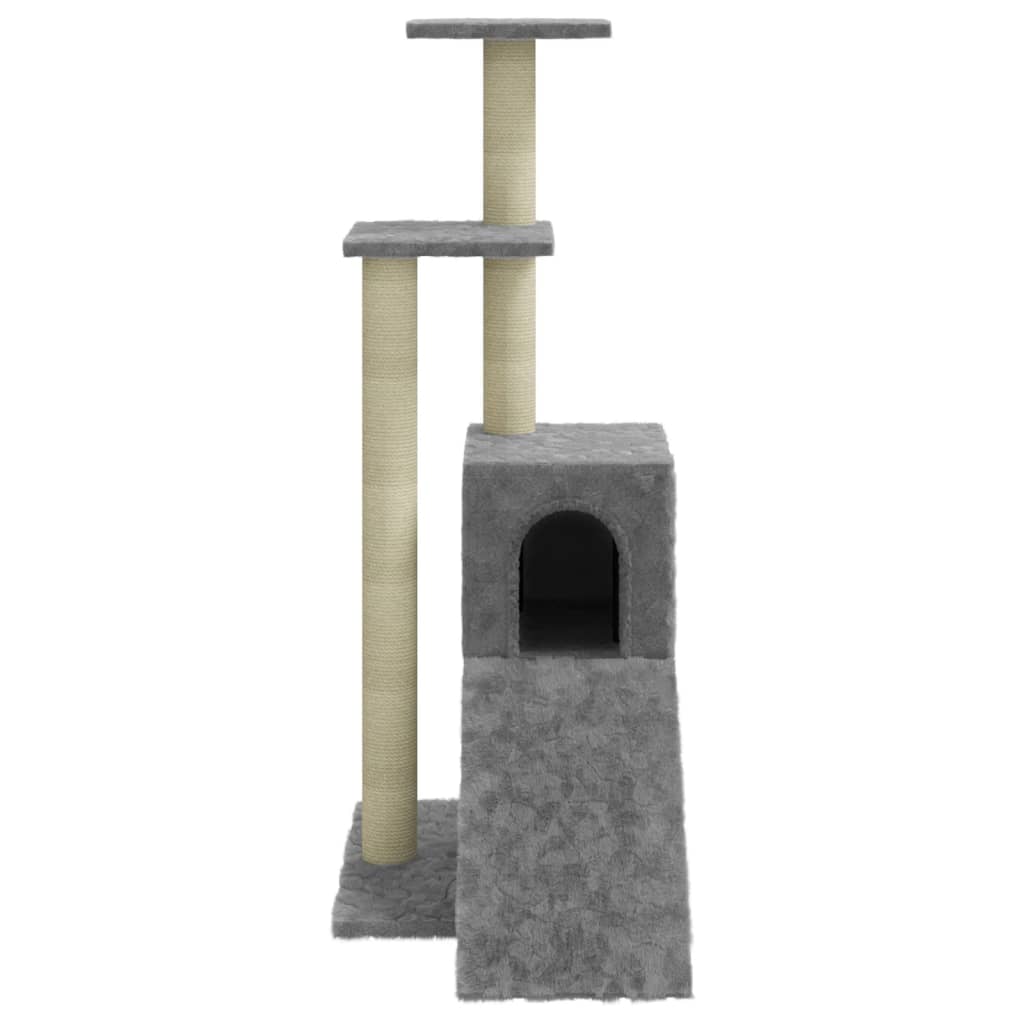 Cat house with sisal rope scratching posts, light grey, 92 cm