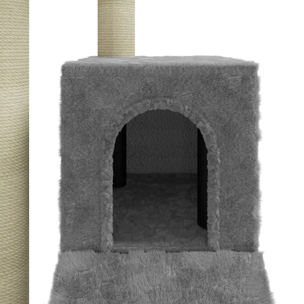 Cat house with sisal rope scratching posts, light grey, 92 cm