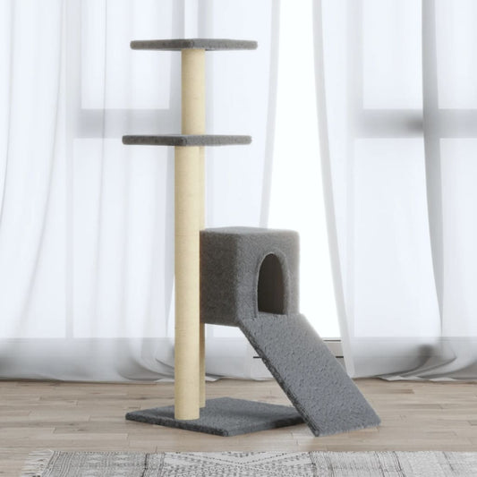 Cat house with sisal rope scratching posts, light grey, 92 cm