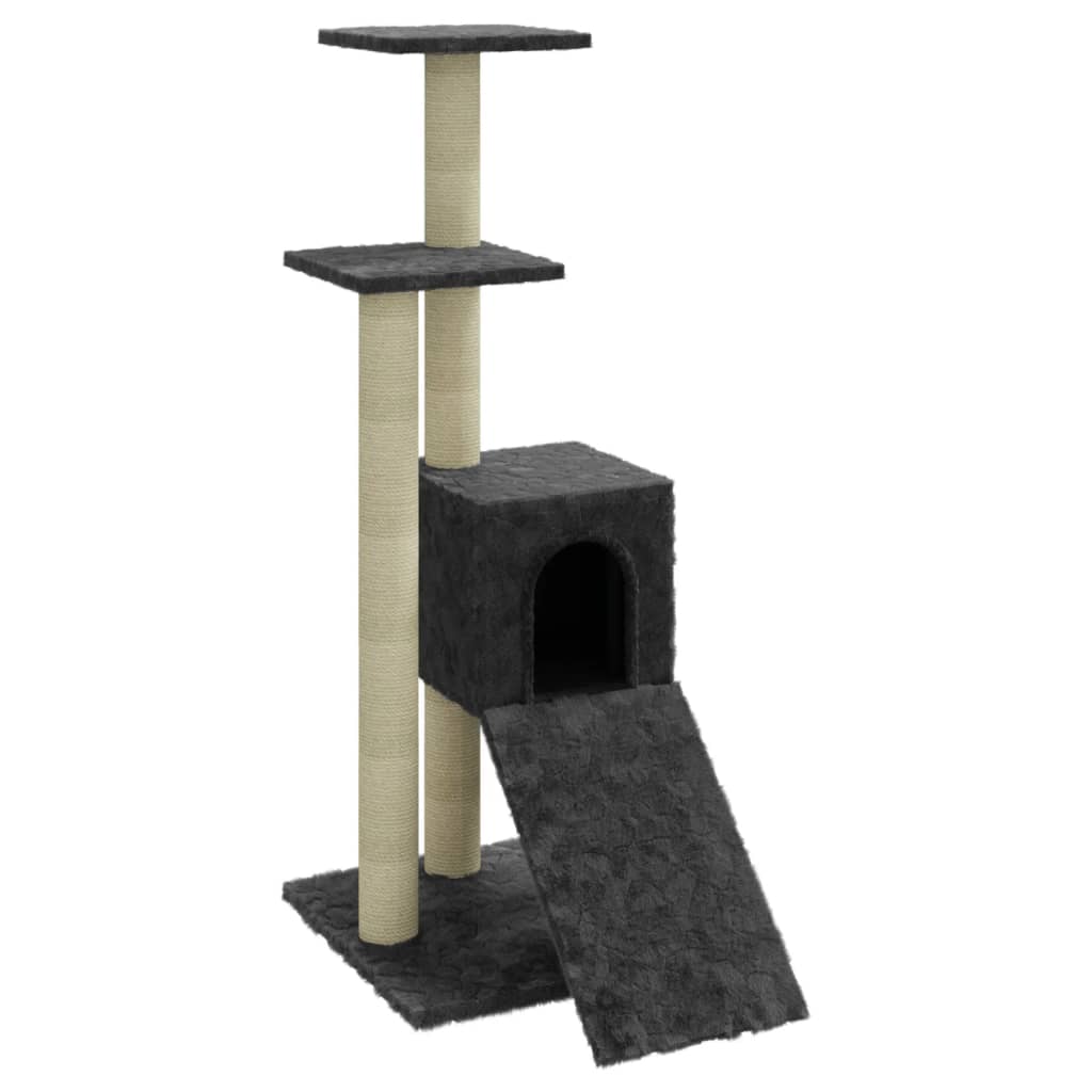 Cat house with sisal rope scratching posts, dark grey, 92 cm