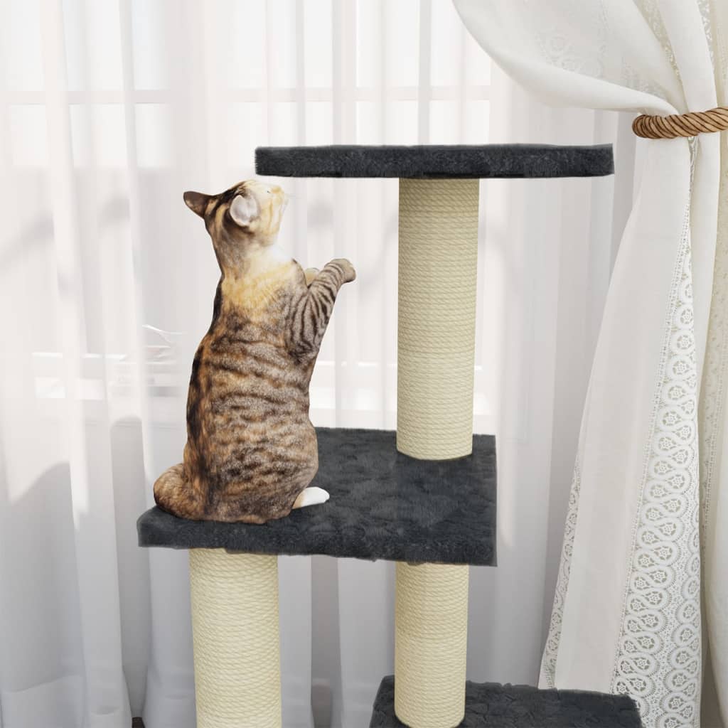 Cat house with sisal rope scratching posts, dark grey, 92 cm