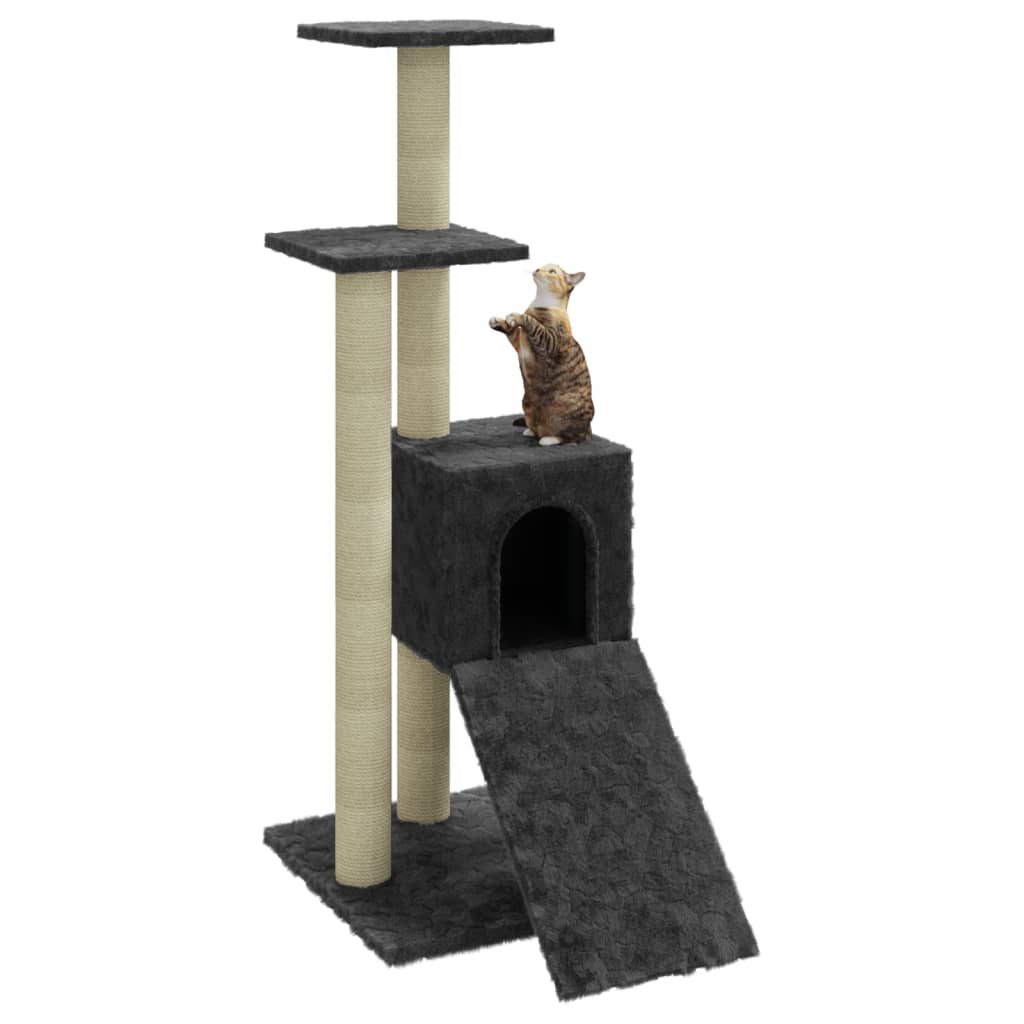 Cat house with sisal rope scratching posts, dark grey, 92 cm