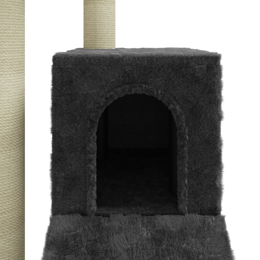 Cat house with sisal rope scratching posts, dark grey, 92 cm