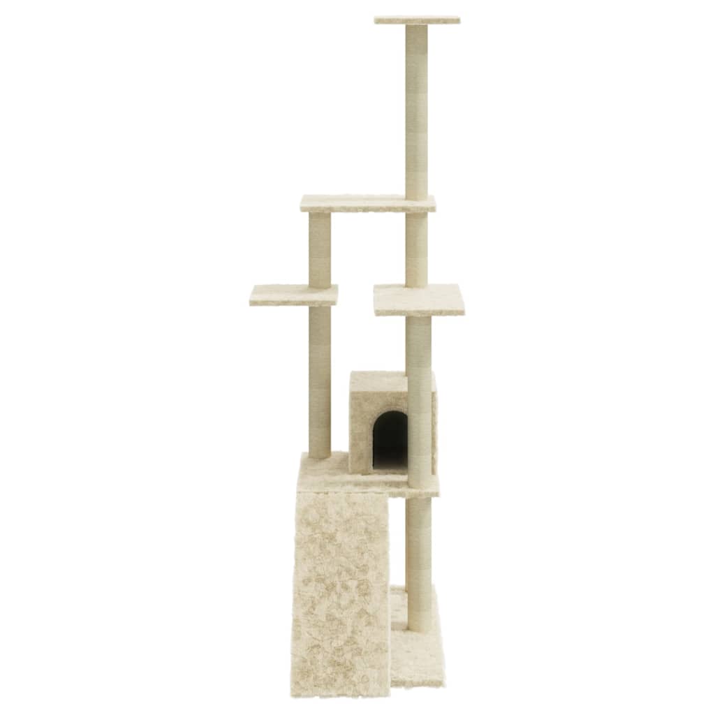 Cat house with sisal rope scratching posts, cream, 155 cm