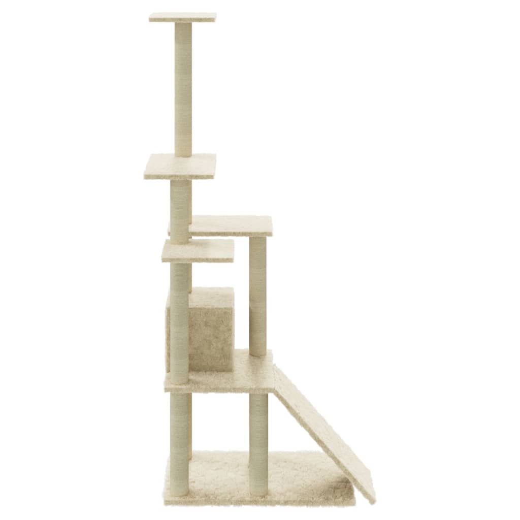 Cat house with sisal rope scratching posts, cream, 155 cm