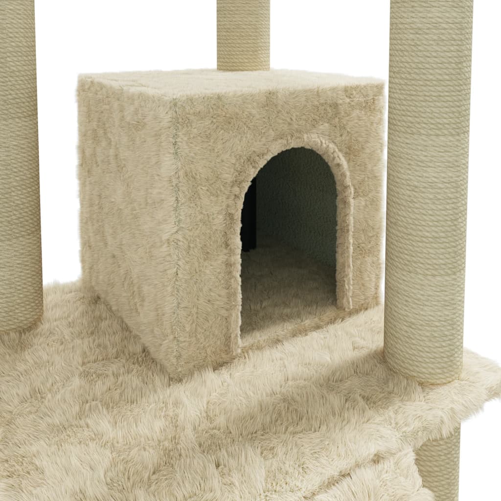 Cat house with sisal rope scratching posts, cream, 155 cm