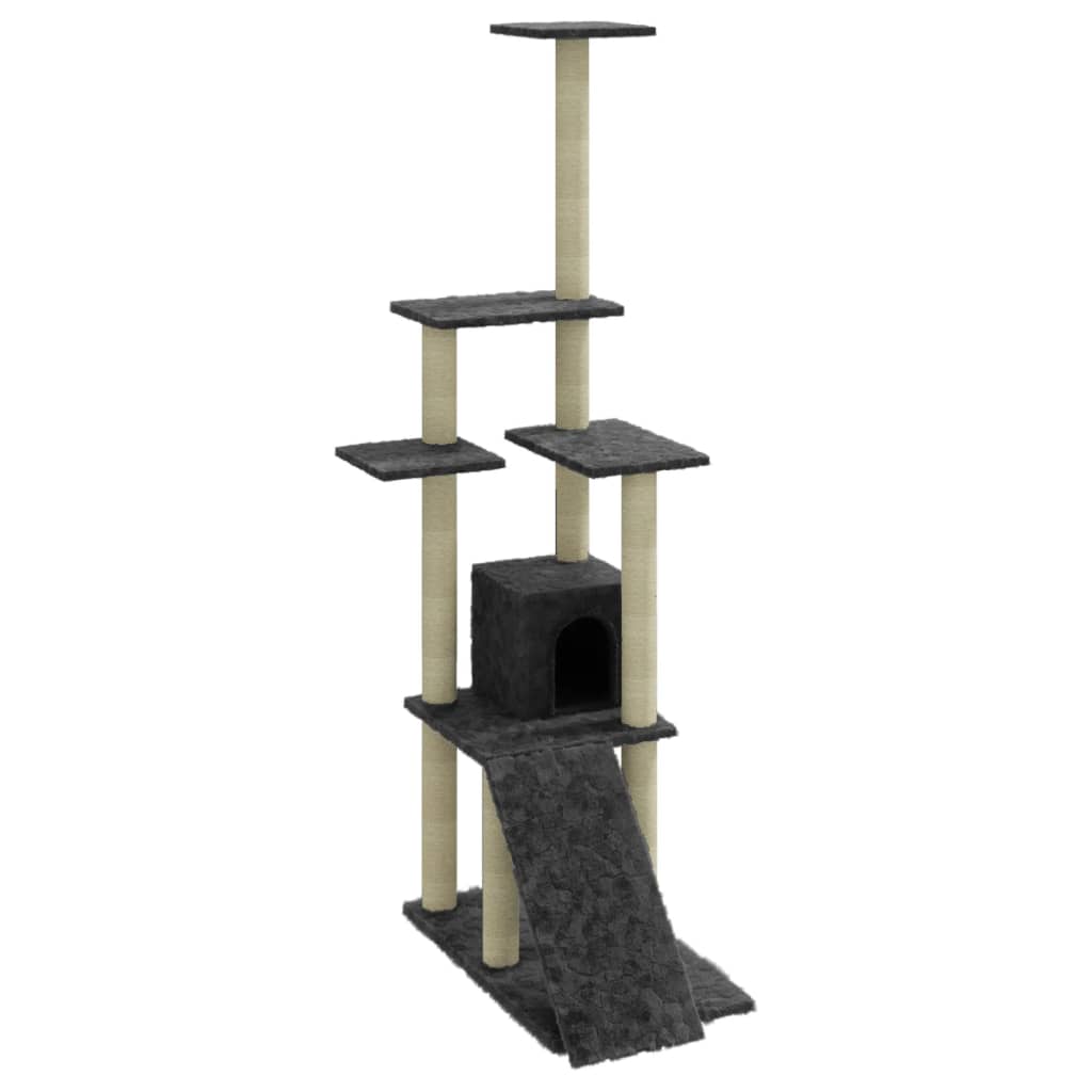 Cat house with sisal rope scratching posts, dark grey, 155 cm