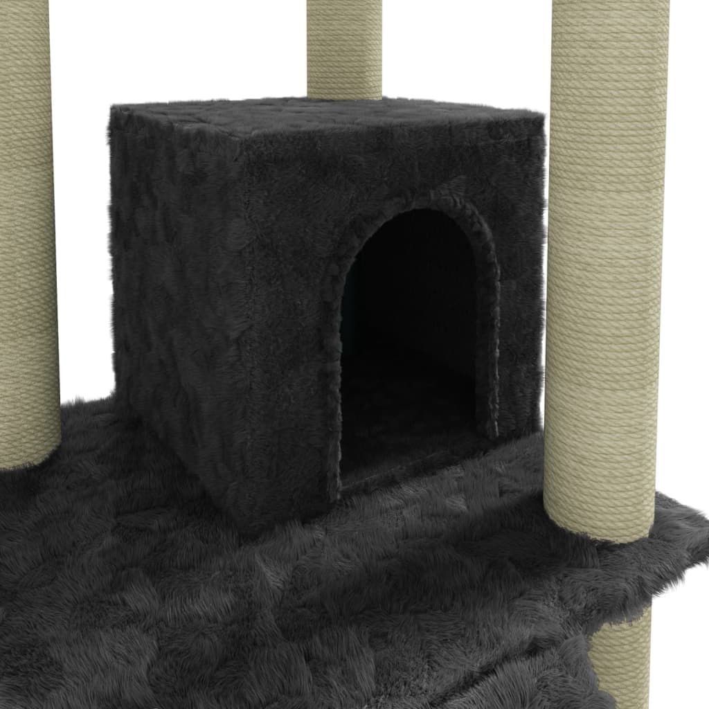 Cat house with sisal rope scratching posts, dark grey, 155 cm