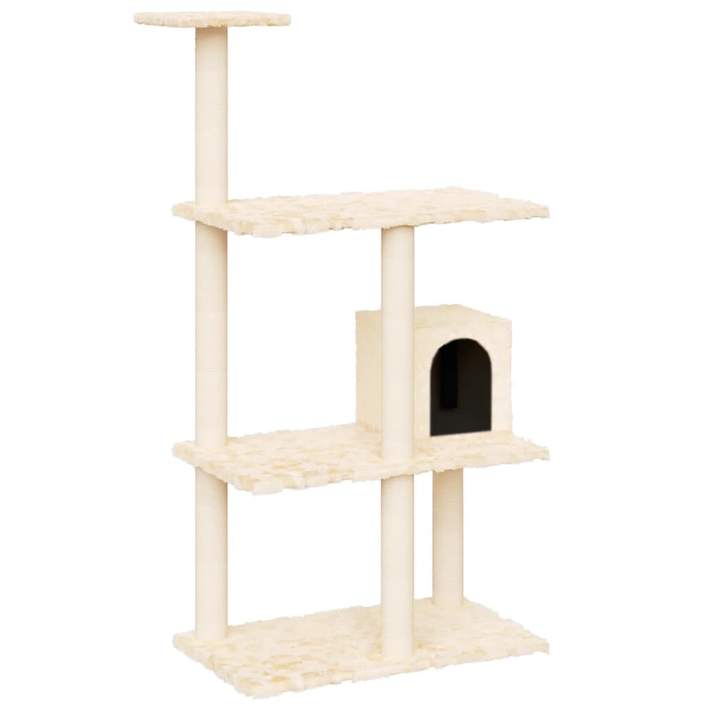 Cat house with sisal rope and scratching post, cream, 119 cm