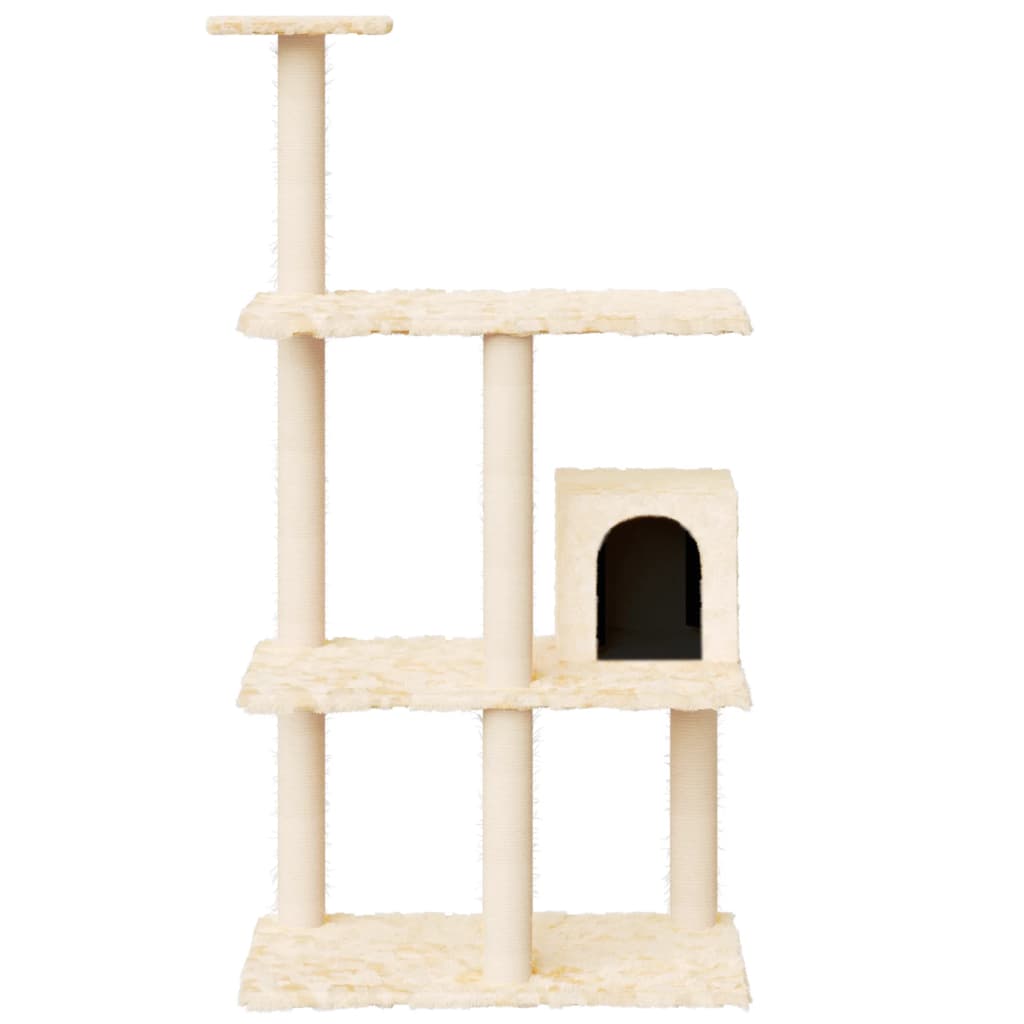 Cat house with sisal rope and scratching post, cream, 119 cm