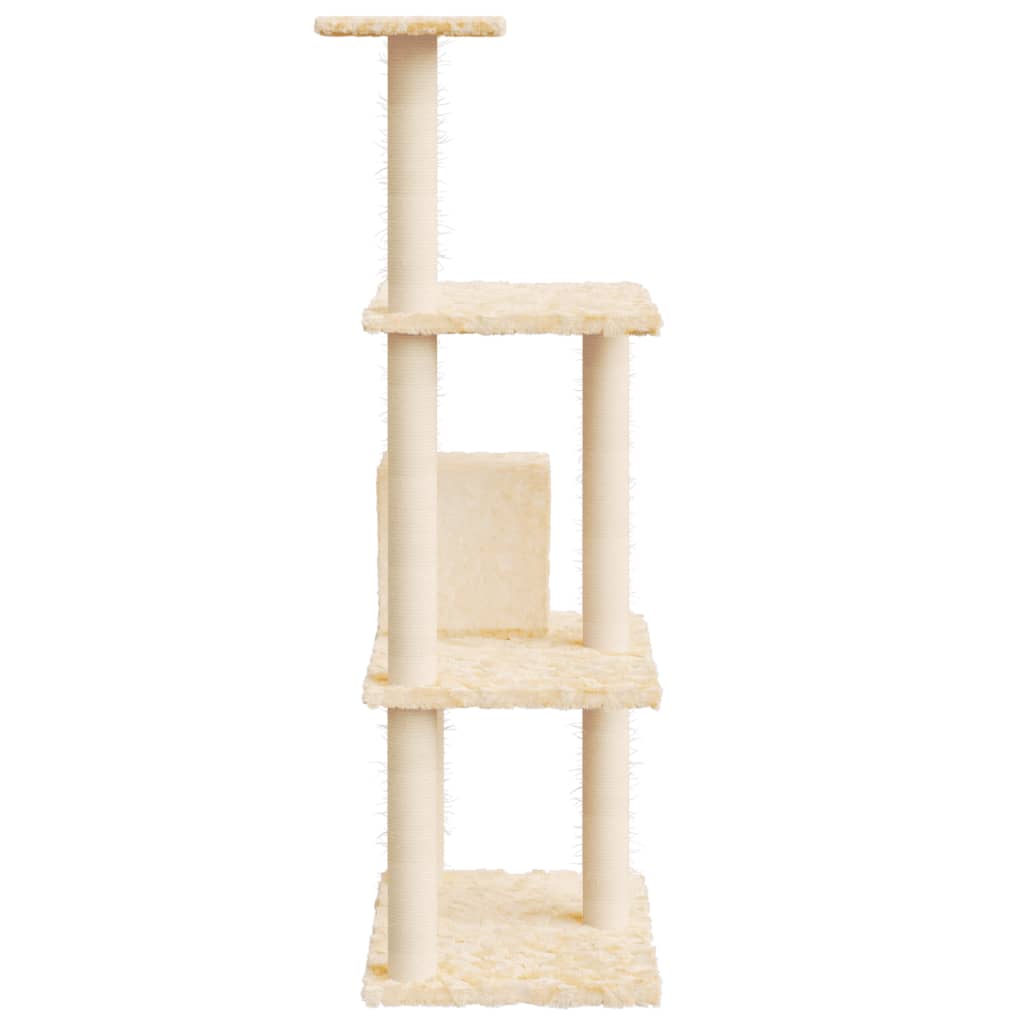 Cat house with sisal rope and scratching post, cream, 119 cm