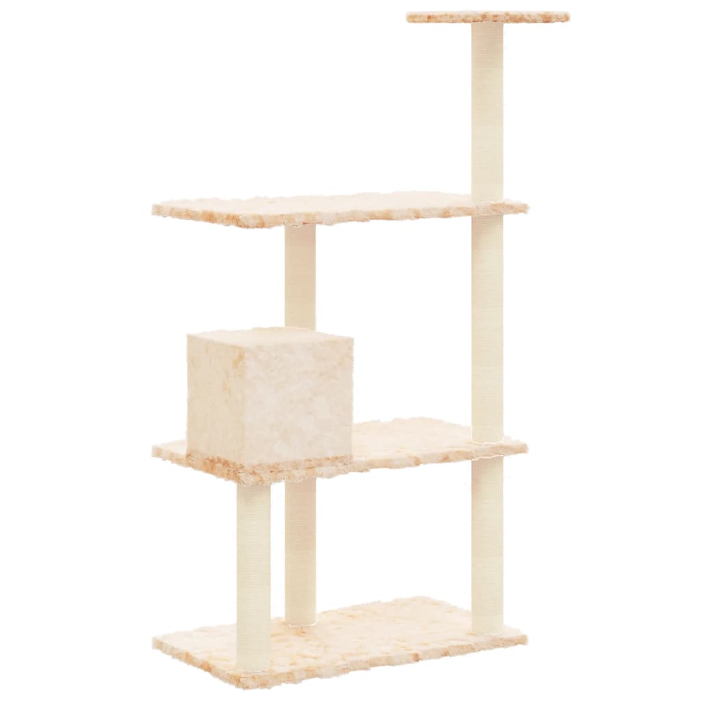 Cat house with sisal rope and scratching post, cream, 119 cm