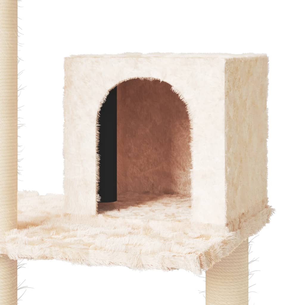 Cat house with sisal rope and scratching post, cream, 119 cm