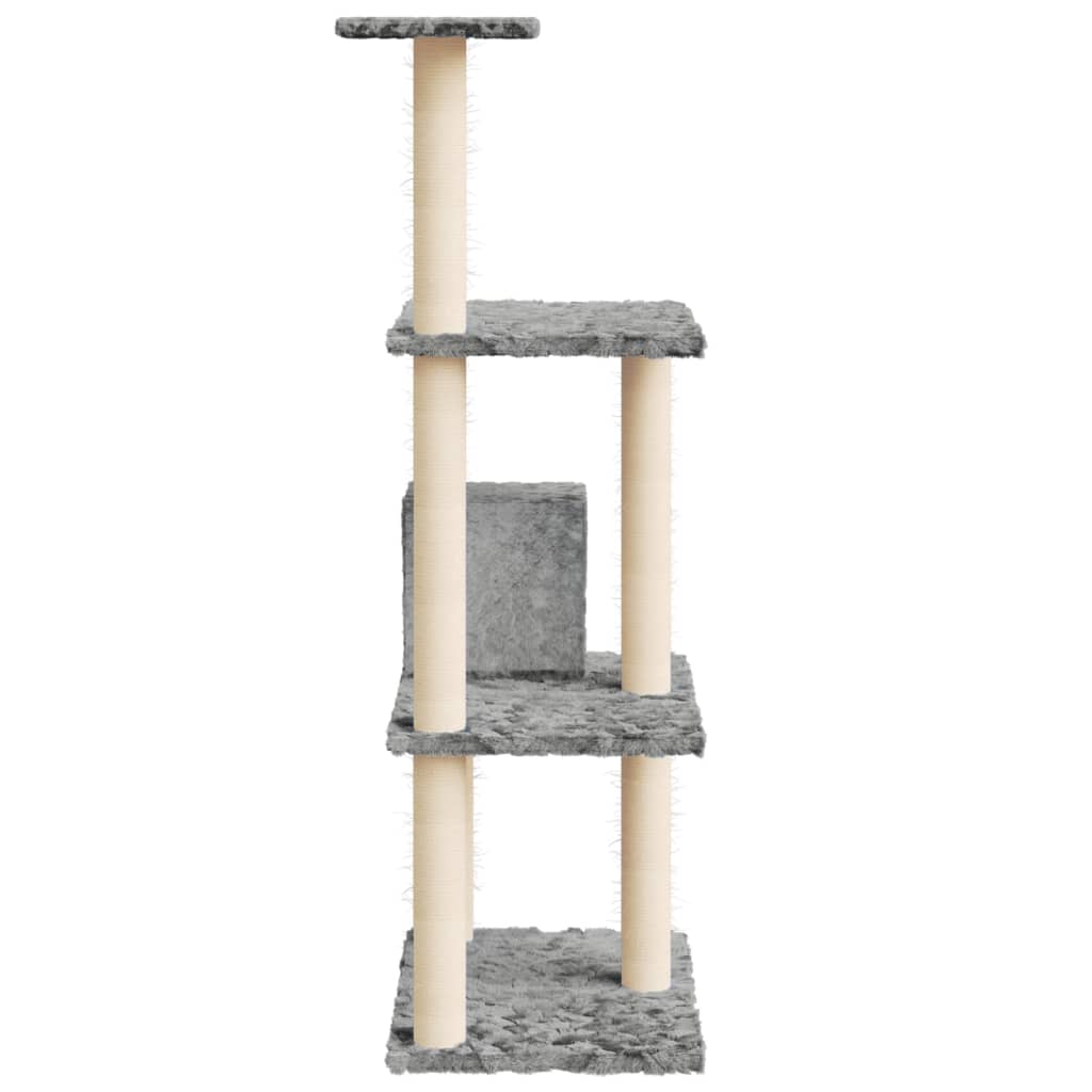 Cat house with sisal rope and scratching post, light grey, 119 cm