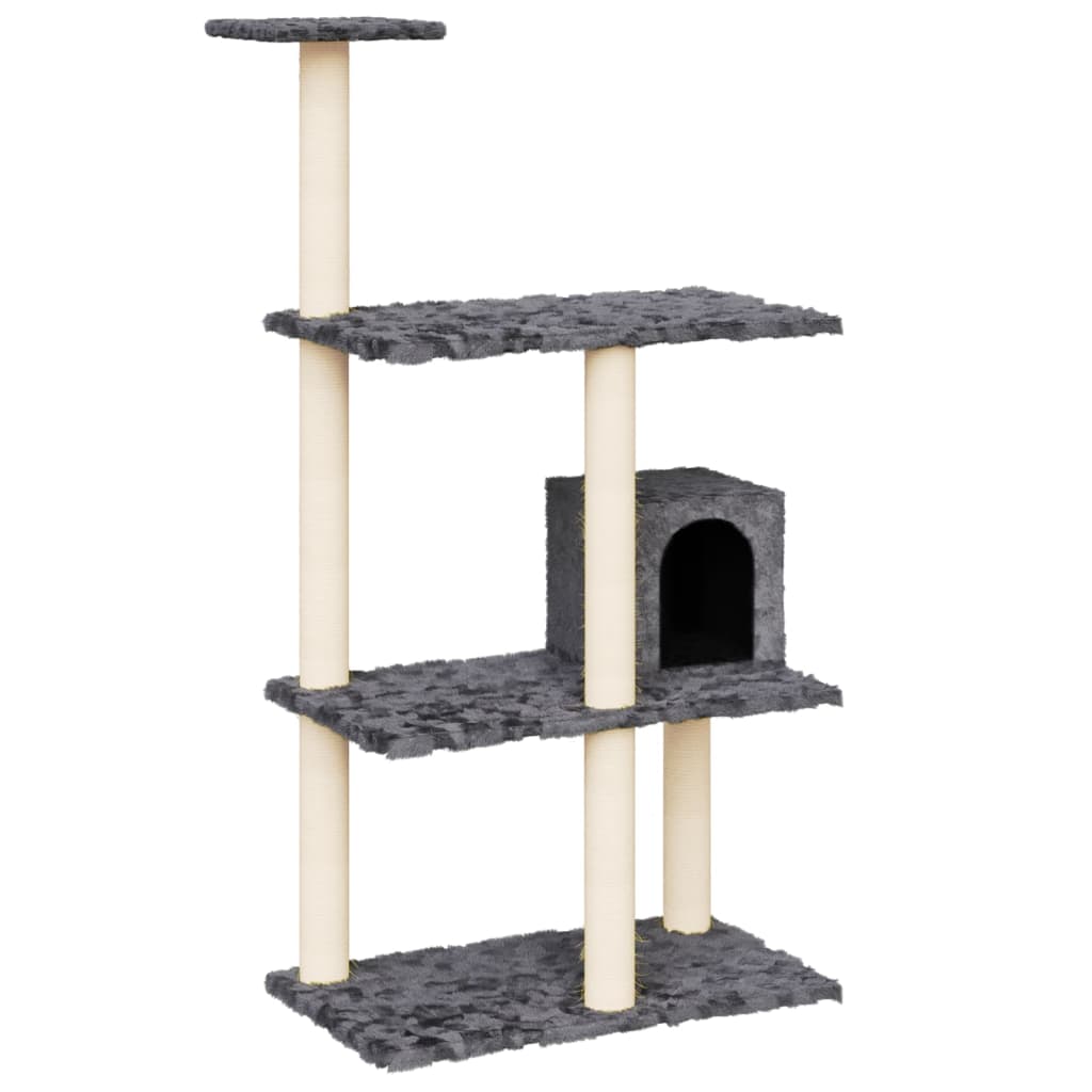 Cat house with sisal rope scratching post, dark grey, 119 cm