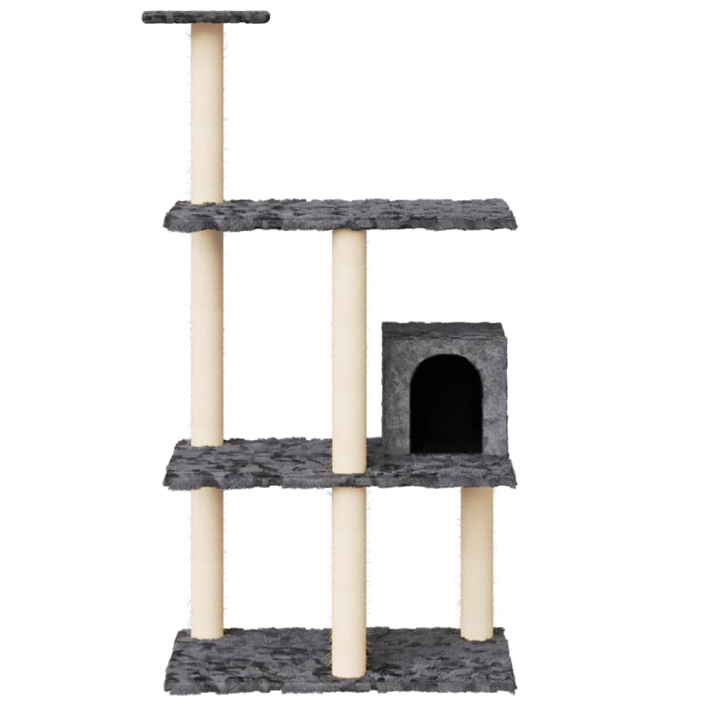 Cat house with sisal rope scratching post, dark grey, 119 cm