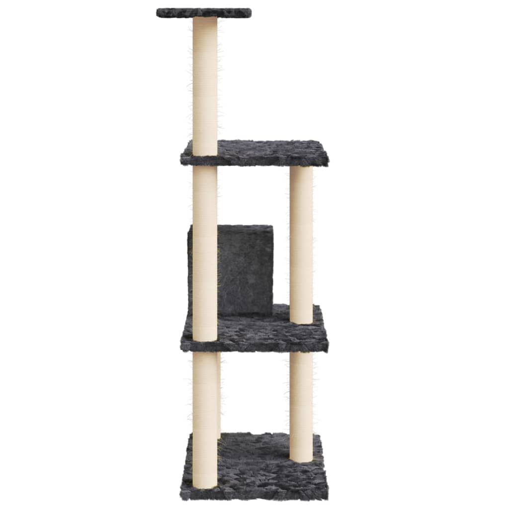 Cat house with sisal rope scratching post, dark grey, 119 cm