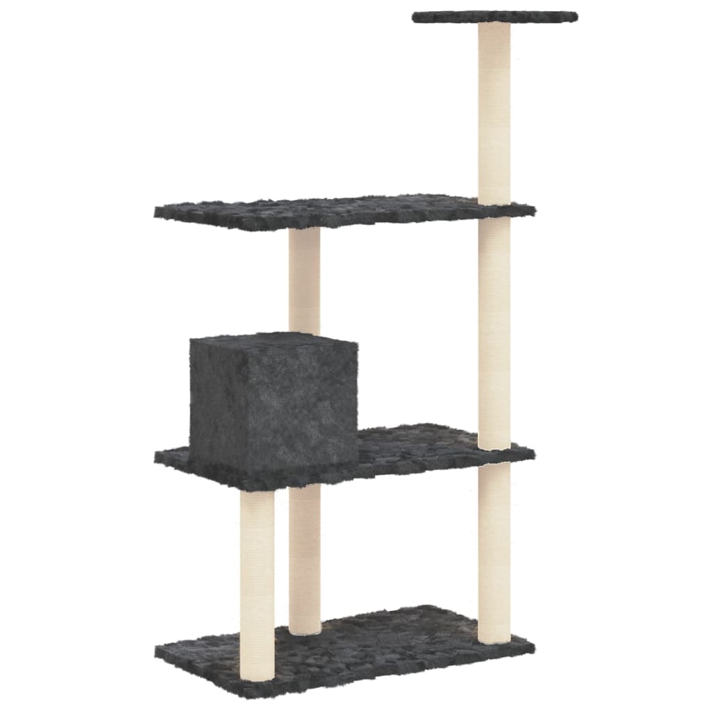 Cat house with sisal rope scratching post, dark grey, 119 cm