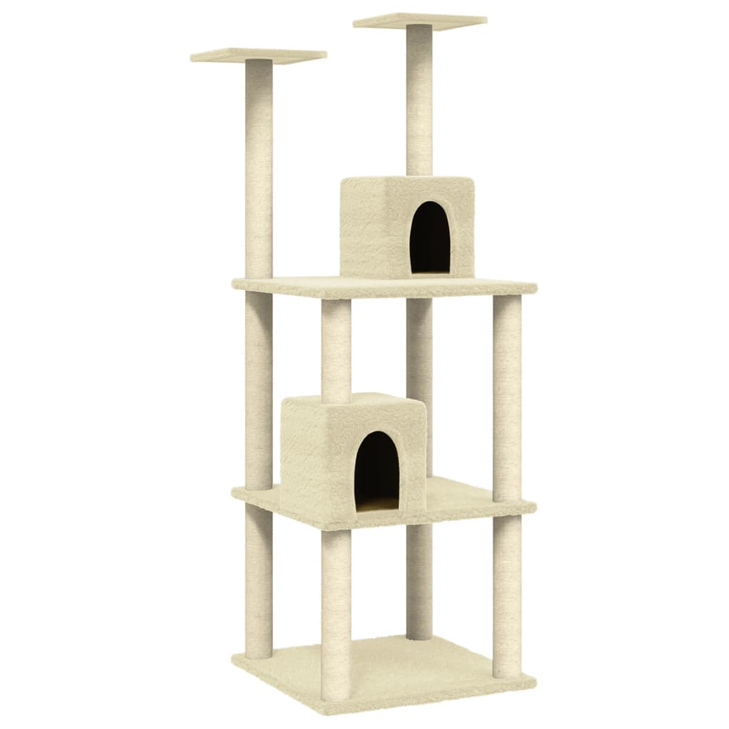 Cat house with sisal rope and scratching post, cream, 141 cm