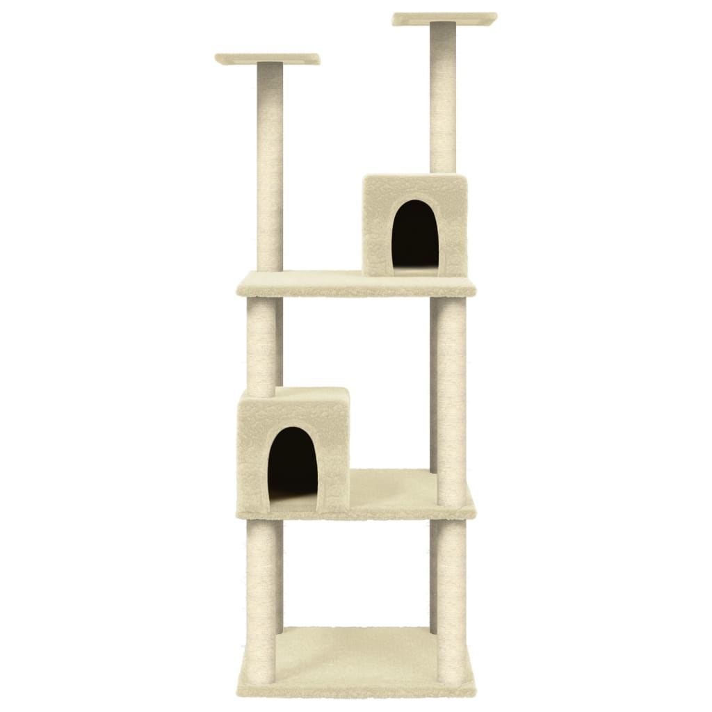 Cat house with sisal rope and scratching post, cream, 141 cm