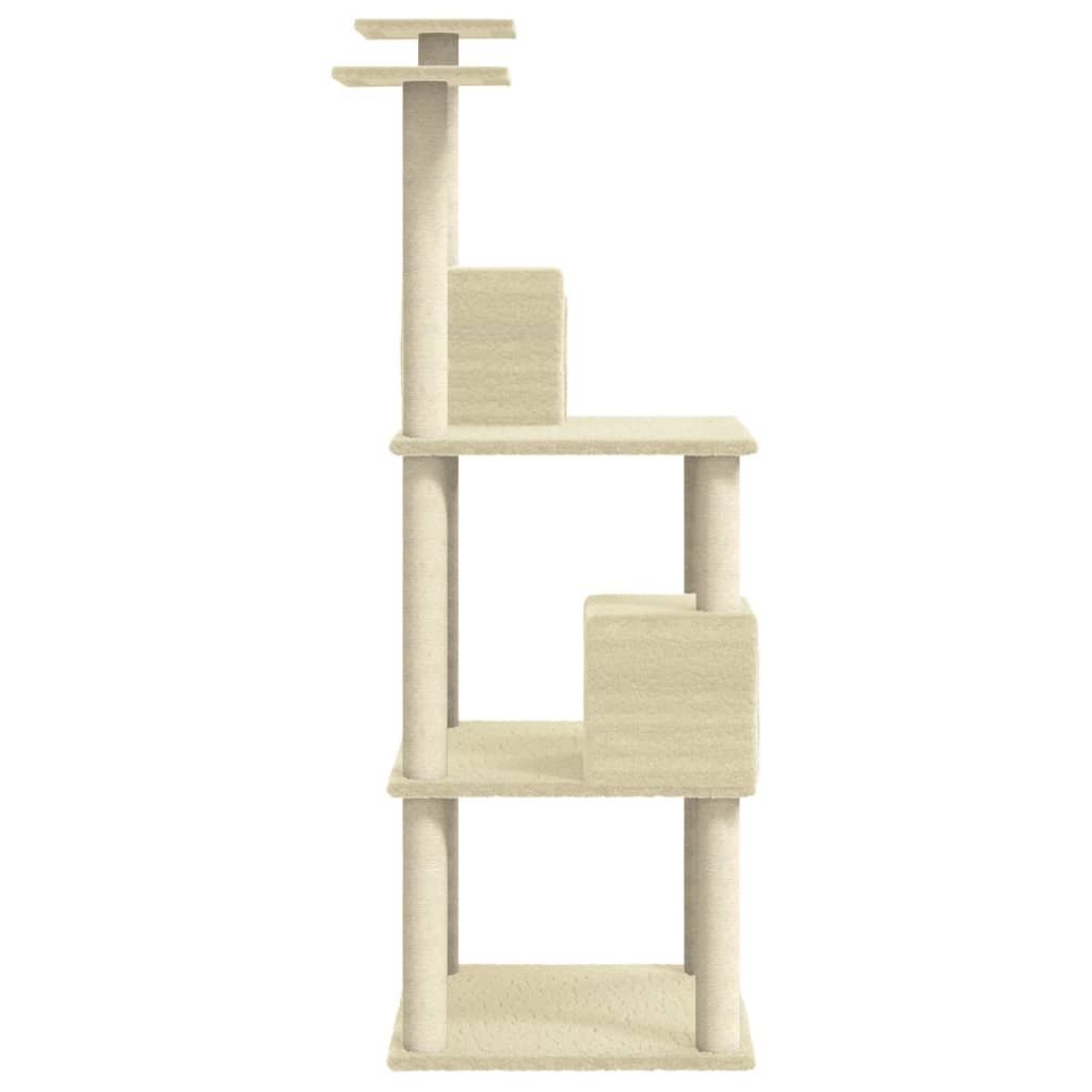 Cat house with sisal rope and scratching post, cream, 141 cm