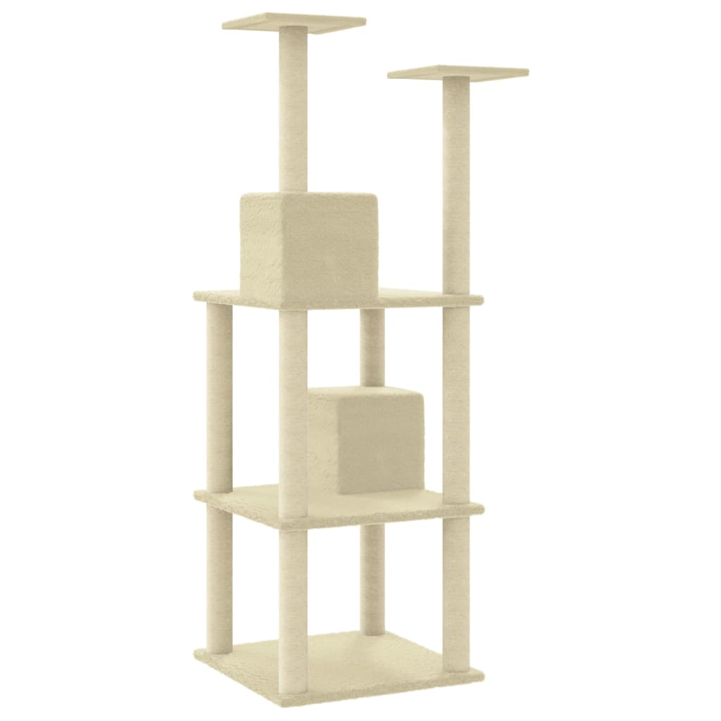 Cat house with sisal rope and scratching post, cream, 141 cm