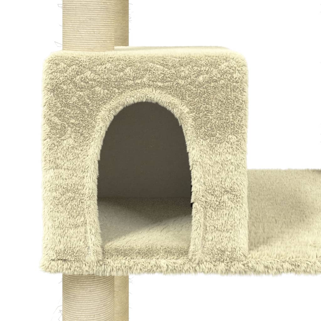 Cat house with sisal rope and scratching post, cream, 141 cm