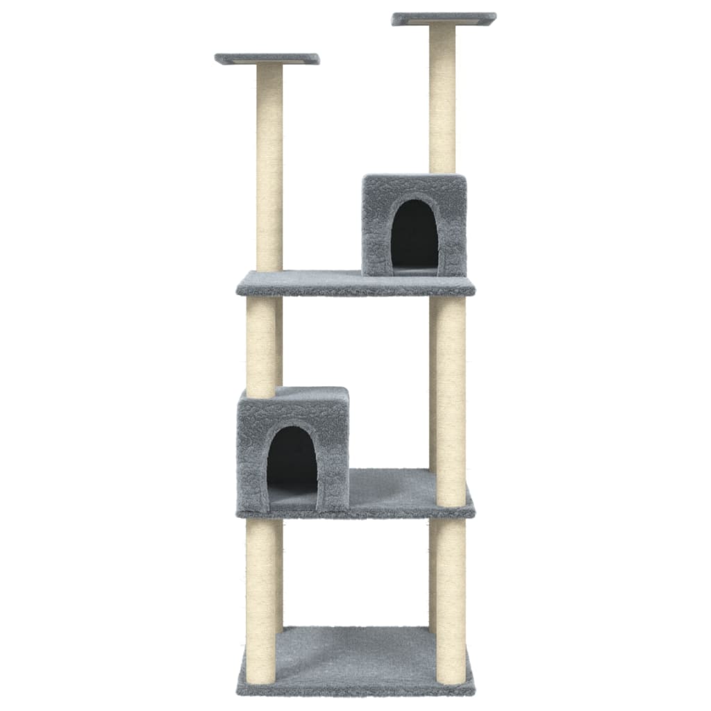 Cat house with sisal rope scratching posts, light grey, 141 cm