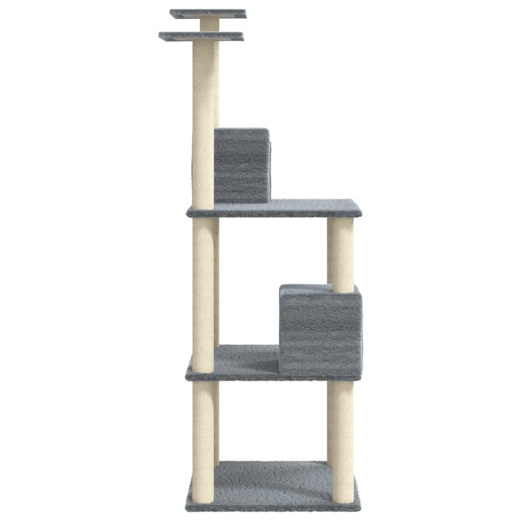 Cat house with sisal rope scratching posts, light grey, 141 cm