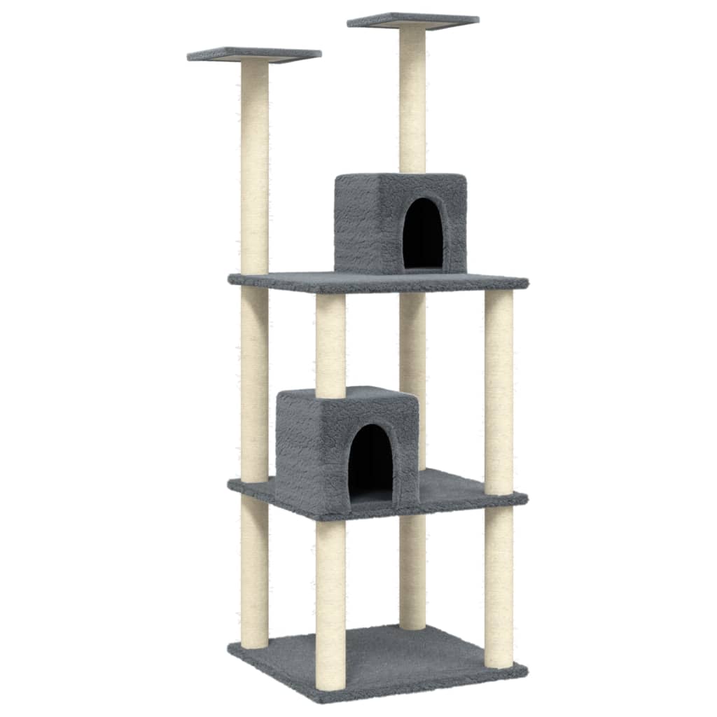 Cat house with sisal rope scratching posts, dark grey, 141 cm