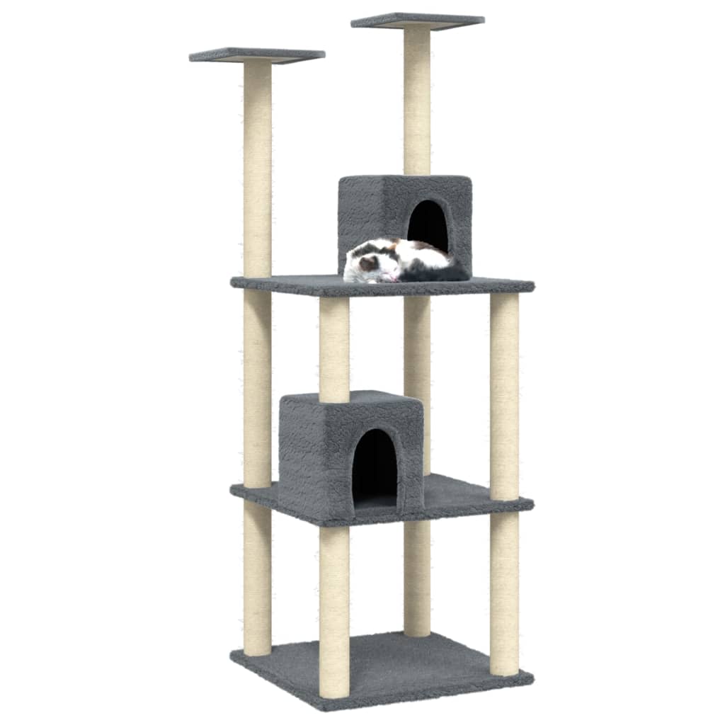 Cat house with sisal rope scratching posts, dark grey, 141 cm