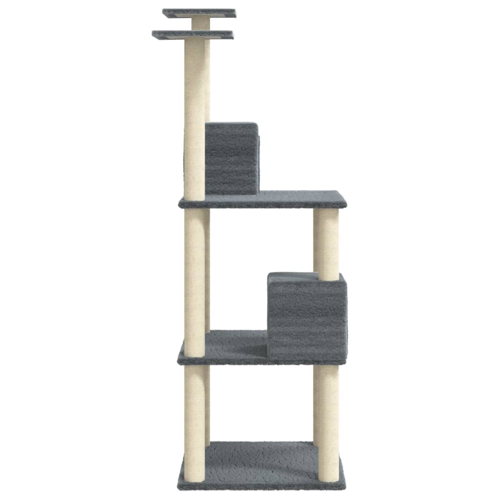 Cat house with sisal rope scratching posts, dark grey, 141 cm