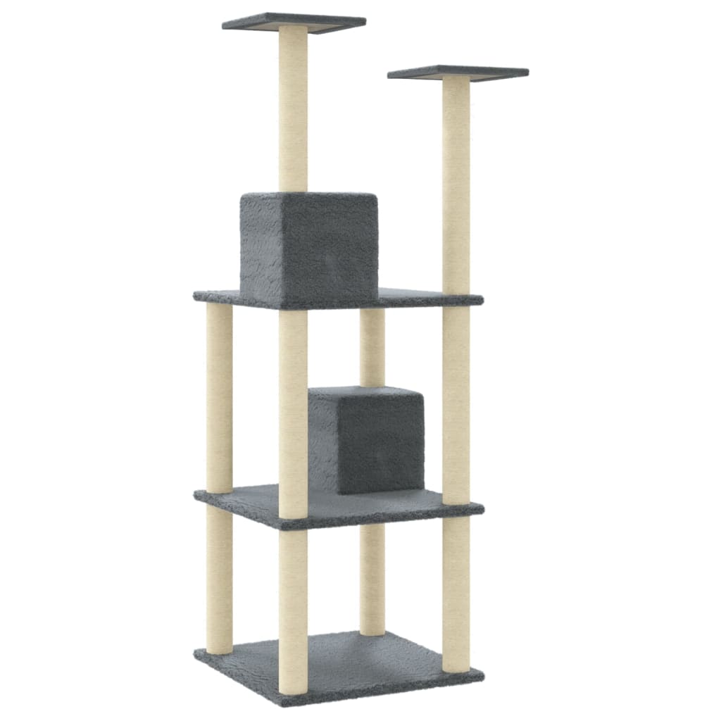 Cat house with sisal rope scratching posts, dark grey, 141 cm