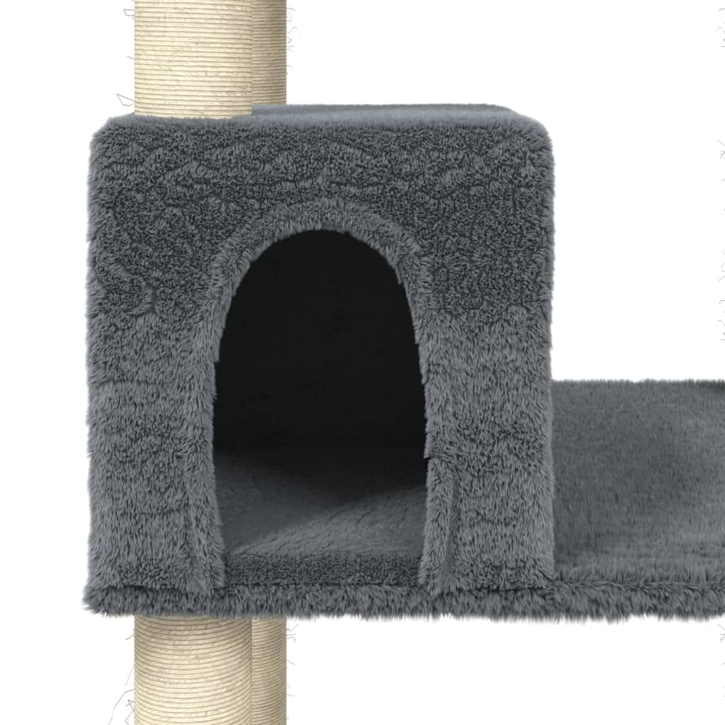 Cat house with sisal rope scratching posts, dark grey, 141 cm