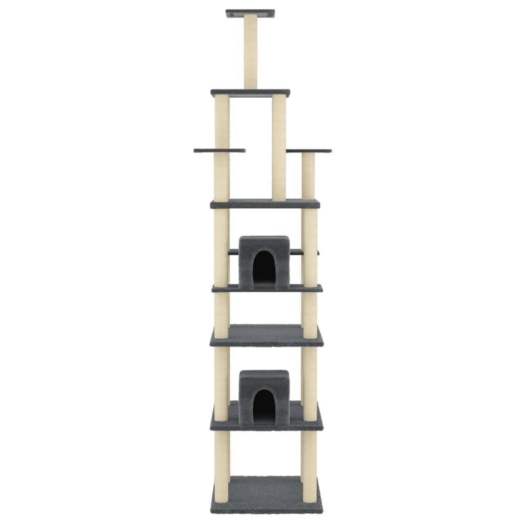 Cat house with sisal rope and scratching post, dark grey, 216 cm