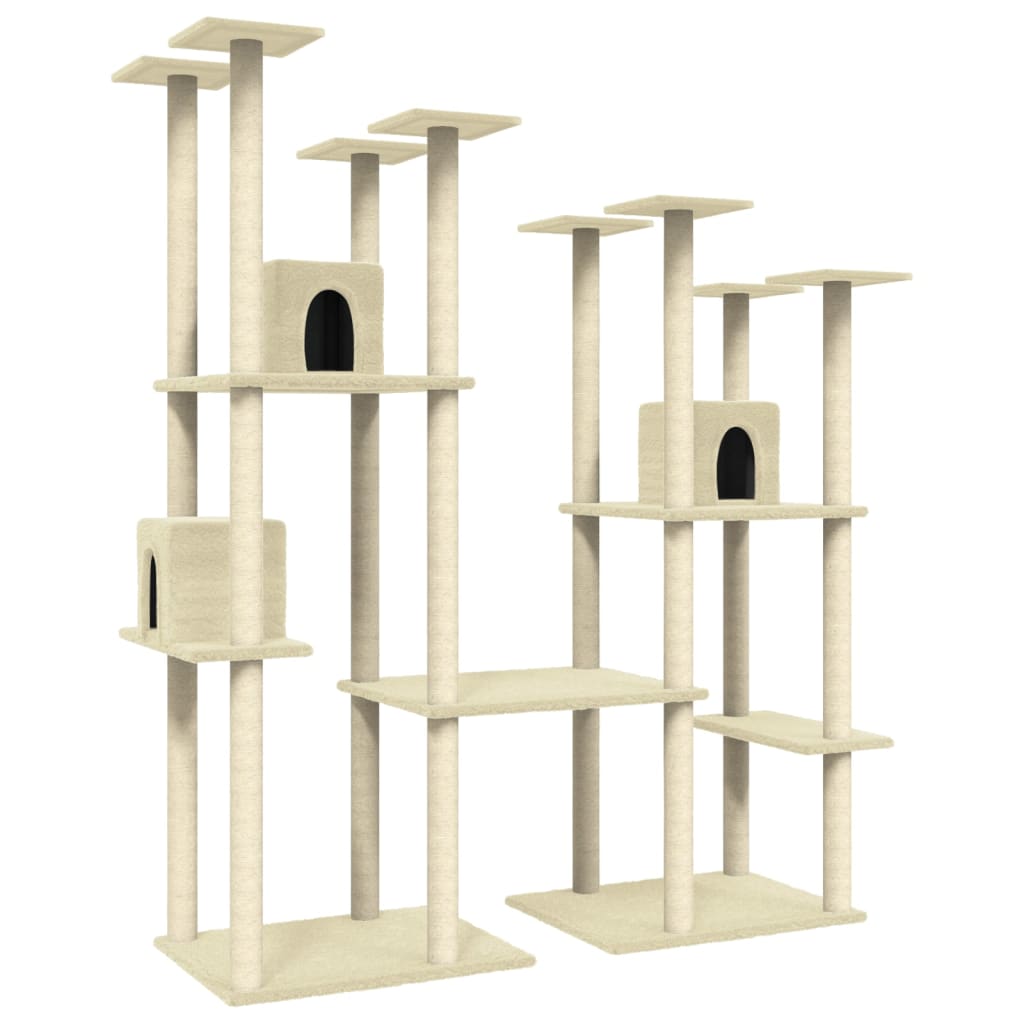 Cat house with sisal rope and scratching post, cream, 174 cm