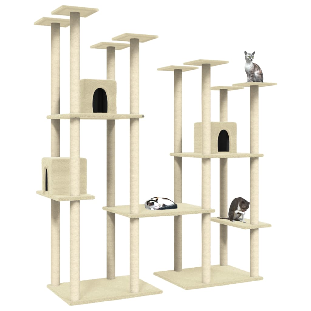 Cat house with sisal rope and scratching post, cream, 174 cm