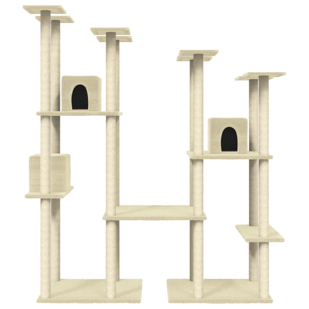 Cat house with sisal rope and scratching post, cream, 174 cm