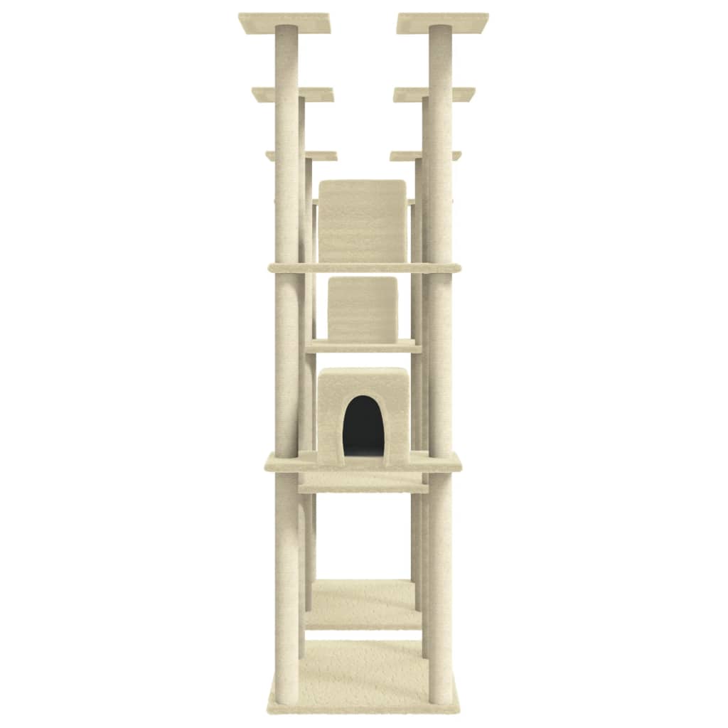 Cat house with sisal rope and scratching post, cream, 174 cm