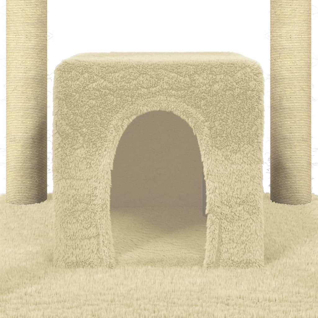 Cat house with sisal rope and scratching post, cream, 174 cm