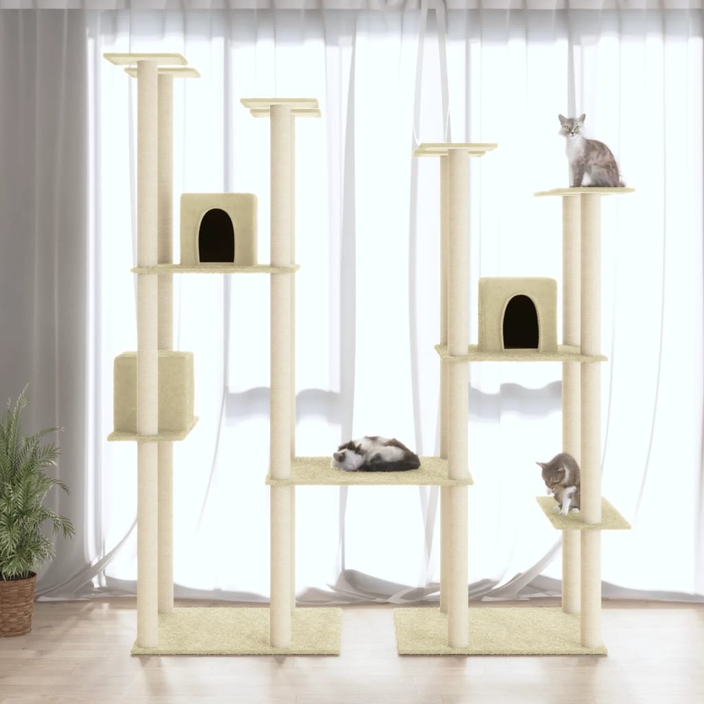 Cat house with sisal rope and scratching post, cream, 174 cm