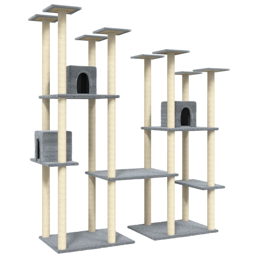 Cat house with sisal rope scratching posts, light grey, 174 cm