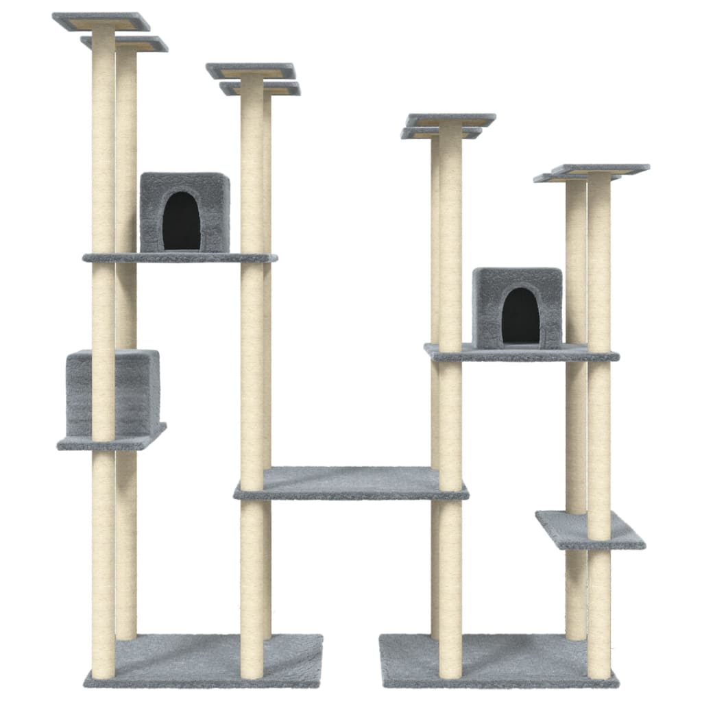 Cat house with sisal rope scratching posts, light grey, 174 cm