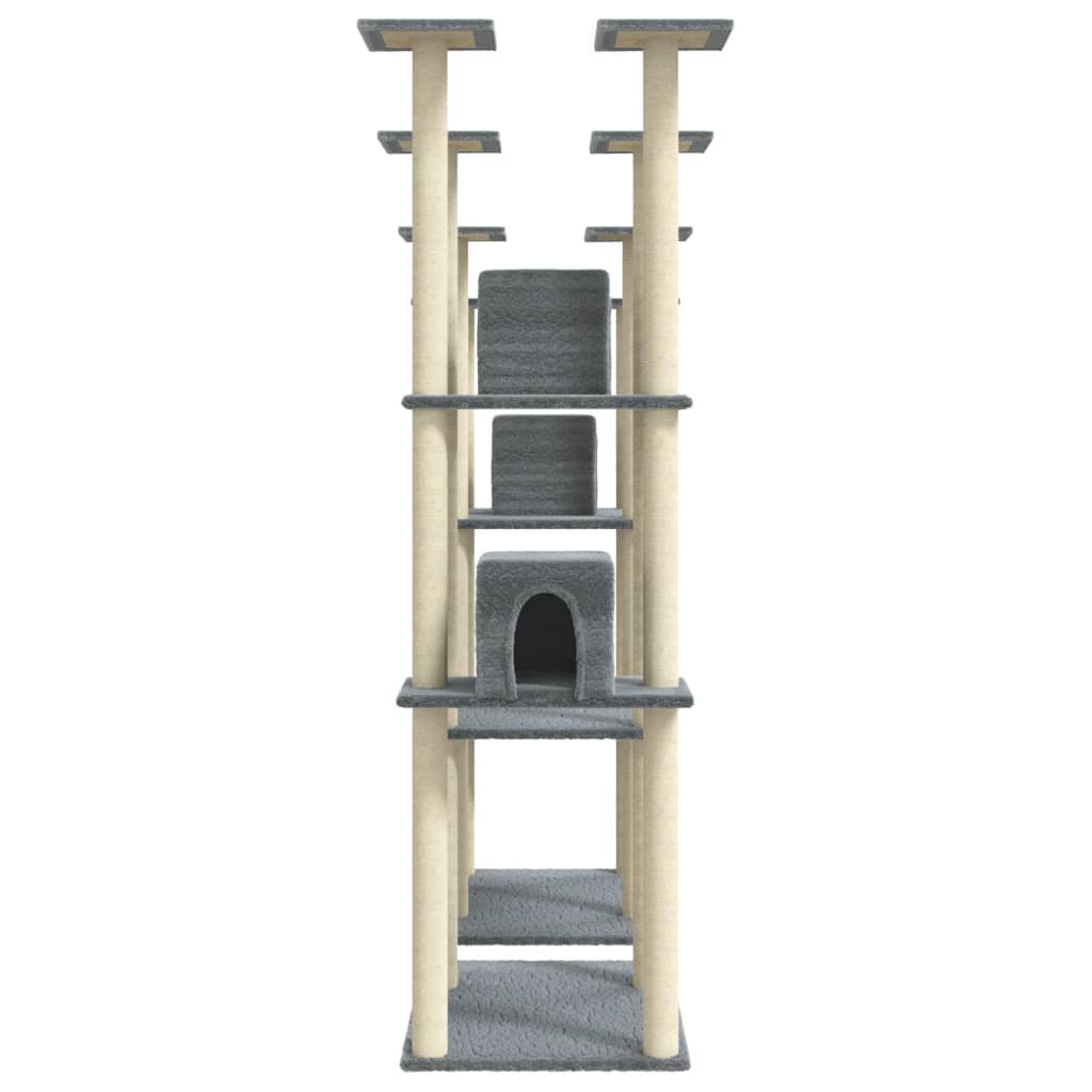 Cat house with sisal rope scratching posts, light grey, 174 cm