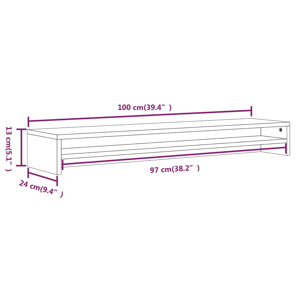 monitor stand, smoked oak, 100 x 24 x 13 cm, artificial wood