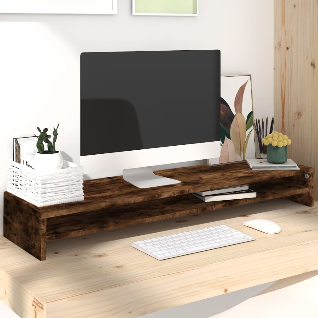 monitor stand, smoked oak, 100 x 24 x 13 cm, artificial wood