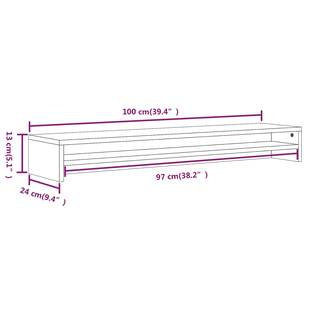 monitor stand, gray Sonoma oak, 100 x 24 x 13 cm, artificial wood