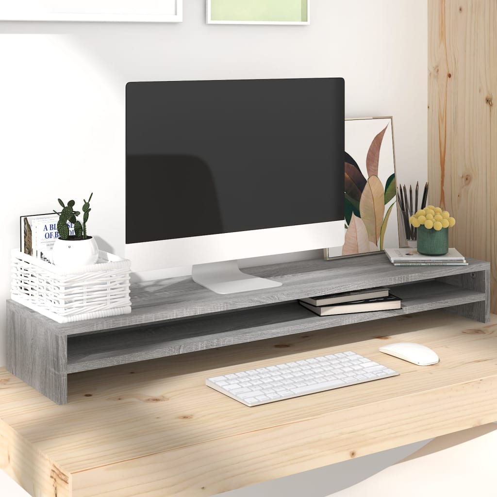 monitor stand, gray Sonoma oak, 100 x 24 x 13 cm, artificial wood