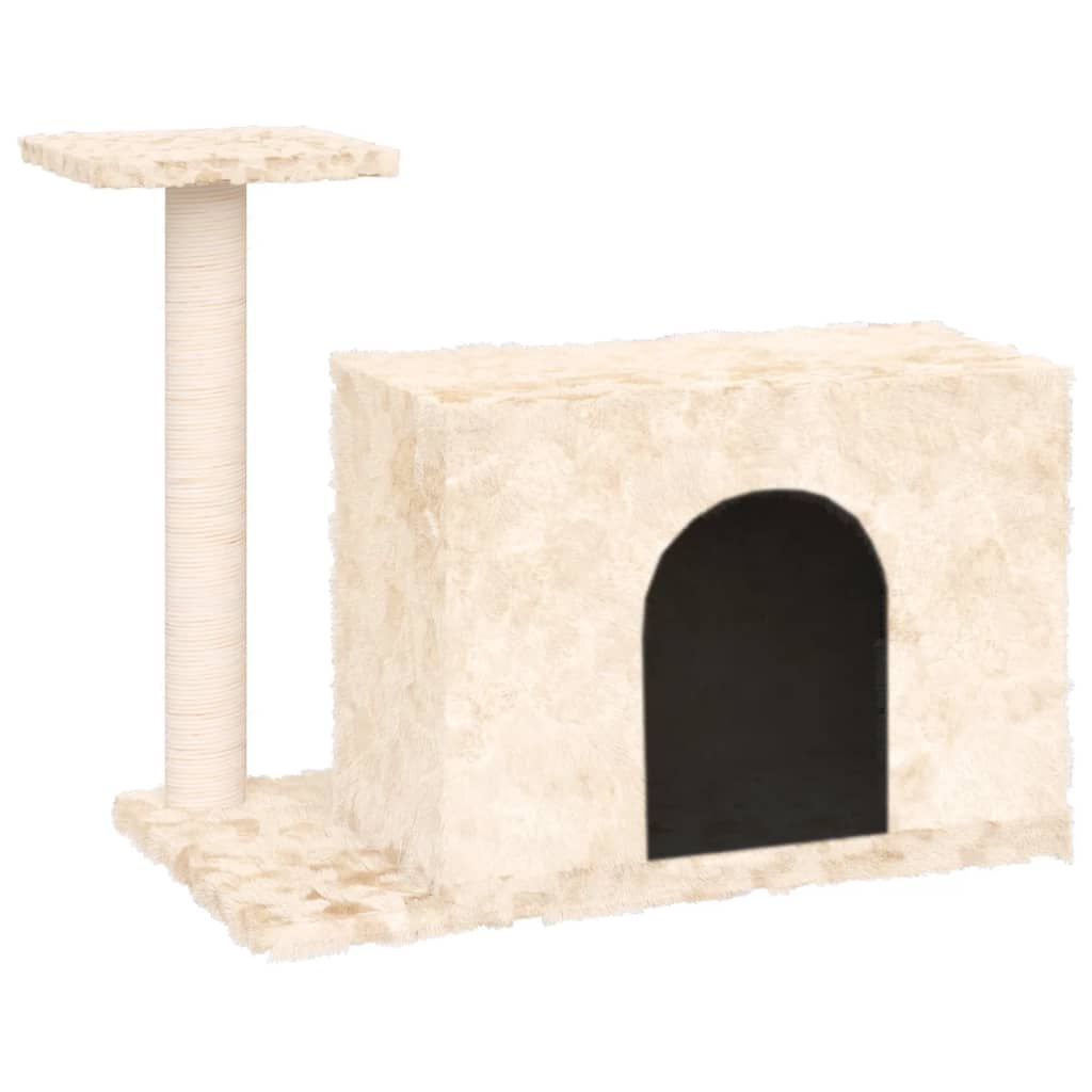 Cat house with sisal rope and scratching post, cream, 51 cm